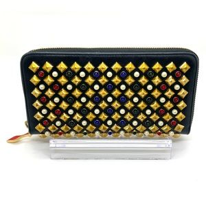 Christian Louboutin Jeweled and Spiked Long Zippy Wallet